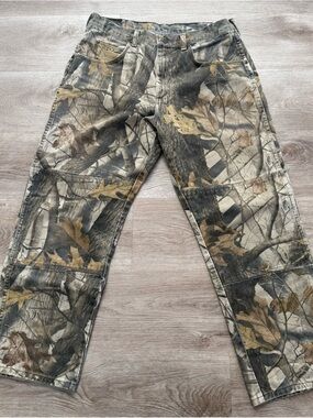 Vintage 90s Wrangler Real Tree Camo Pants Double Knee Straight Leg Men’s 32x28